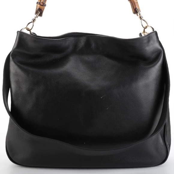 Gucci Handbags - Gucci Two-Way Shoulder Bag in Black Leather with Bamboo Handle